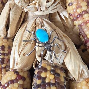 Cool Vintage Native American Navajo Turquoise & Sterling Spider Brooch Pin 🩵🕷